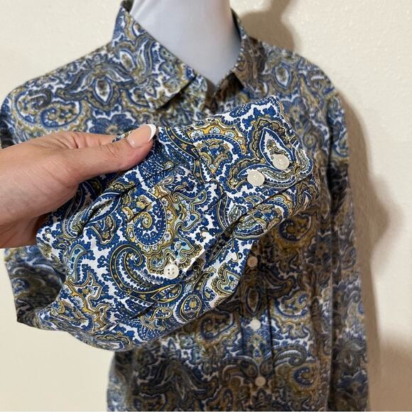 J. Crew blue yellow paisley floral the perfect shirt cotton button up top MEDIUM - Picture 3 of 7